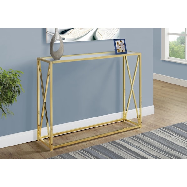 Accent Table - 42"L / Gold Metal With Tempered Glass